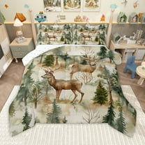 Homewish Wild Deer Bedding Comforter Set,Woodland Animal Twin Comforter Sets,Tropical Botanical Pine Tree Bedding Set For Men Women,Microfiber Bedroom Decor Reversible,2-Piece