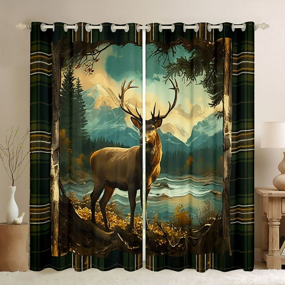 Homewish Wild Deer Blackout Curtains Set of 2 (52x84 Each),Jungle Animal Window Curtains,Rustic Farmhouse Curtains and Drapes For Men Women,Ultra Soft Home Decor