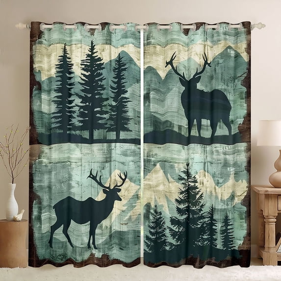 Homewish Wild Deer Curtains Pack of 2 (42x84 Each),Jungle Animal Curtains Blackout,Rustic Plant Pine Tree Bedroom Curtains For Boys Kids,Breathable Home Decor