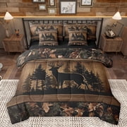 Homewish Wild Deer Elk 7pcs Bedding Comforter Set,Jungle Animal Queen Bedding Sets,Autumn Fall Leaves Queen Sheet Sets For Boys Kids,Super Cozy Room Decor Reversible