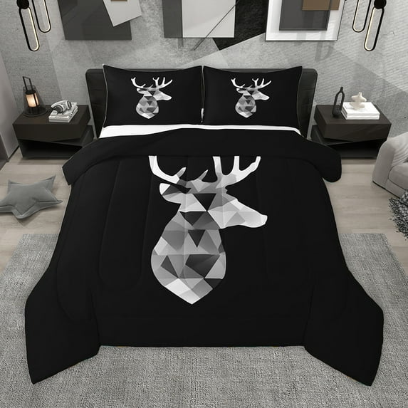 Homewish Wild Deer Elk Full Size Comforter Sets,Jungle Wildlife Bedding Comforter Set,Modern Minimalist Artustic Bedding Sets For Girls Boys,Ultra Soft Home Decor Reversible,3pcs