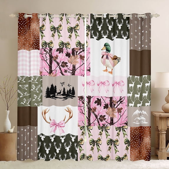 Homewish Wild Deer Silhouette Black Out Curtains,Camouflage Print Bowtie Curtains Pack of 2 (42x63 Each),Rustic Farmhouse Cabin Bedroom Curtains For Kids,Super Cozy Room Decor