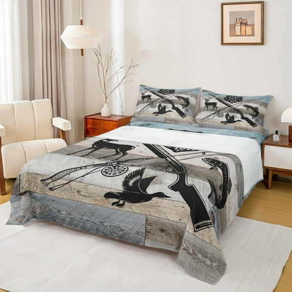 Homewish Wild Deer Twin Sheet Set (3-Piece) Mallard Pike Fish Farmhouse Decor For Boys Kids