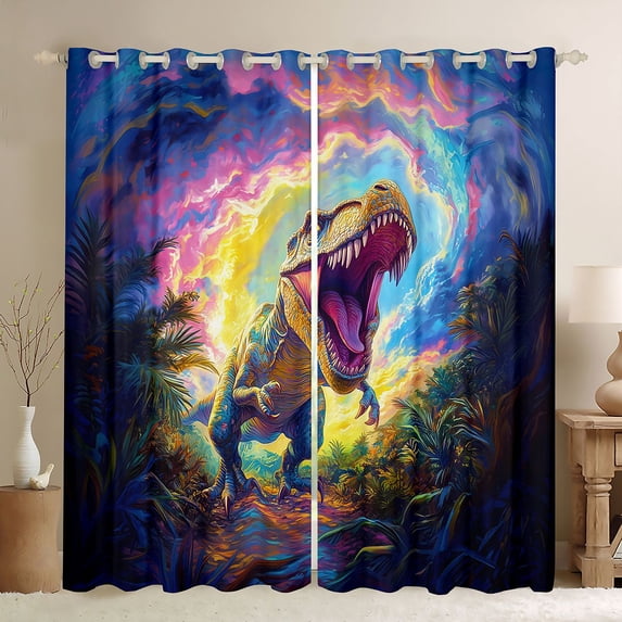 Homewish Wild Dino Kitchen Curtains,Jungle Animal Black Out Curtains Pack of 2 (42x63 Each),Multicolor