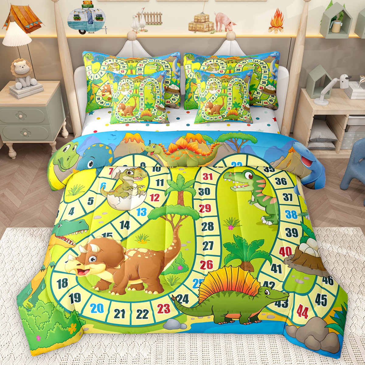Numbers Bedding Homewish Wild Dinosaur 7-Piece Twin Bedding Sets,Number Game Bedding ...