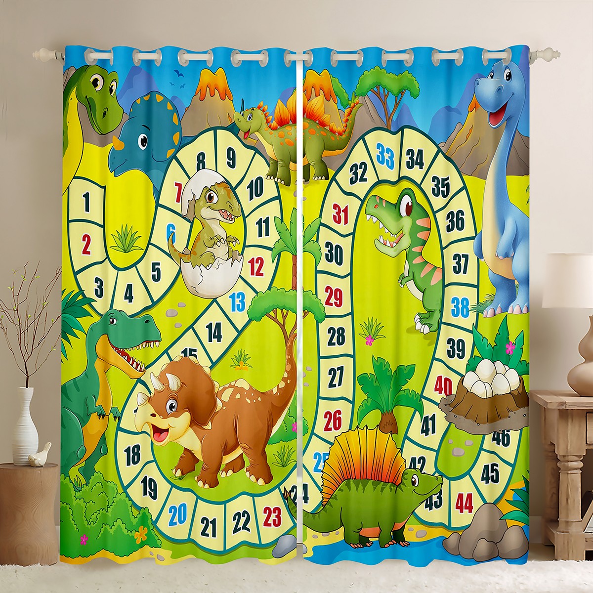 Homewish Wild Dinosaur Black Out Curtains,Number Game Curtains Pack of 2 (42x63 Each),Cartoon Animal Bedroom Curtains For Voys Kids,Super Cozy Room Decor
