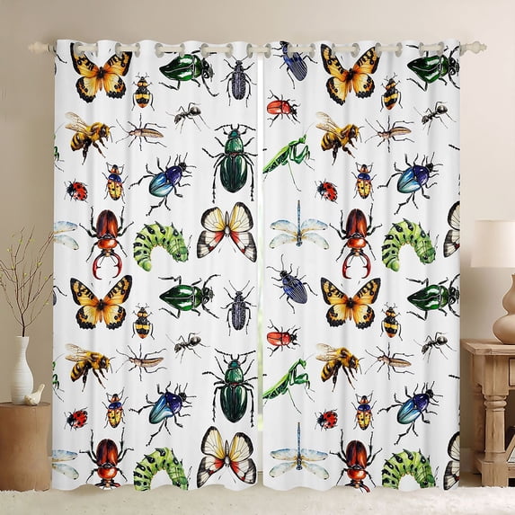 Homewish Wild Flying Animal Blackout Curtains Set of 2 (52x84 Each),Bohemain Moth Window Curtains,White Green Brown Curtains and Drapes For Teens,Super Cozy Room Decor