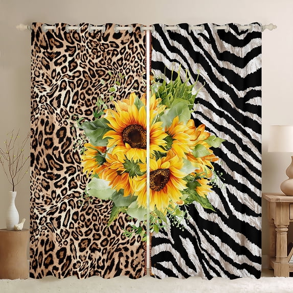 Homewish Wild Leopard Print Curtains Pack of 2 (42x84 Each),Zebra Pattern Striped Curtains Blackout,White Black Brown Bedroom Curtains For Girls Kids,Breathable Home Decor