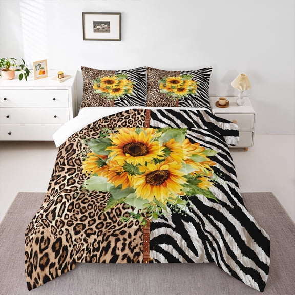 Homewish Wild Leopard Print Queen Comforter Set,Zebra Pattern Striped Bedding Sets,White Black Brown Bedding Comforter Set For Girls Kids,Breathable Home Decor,3-Piece