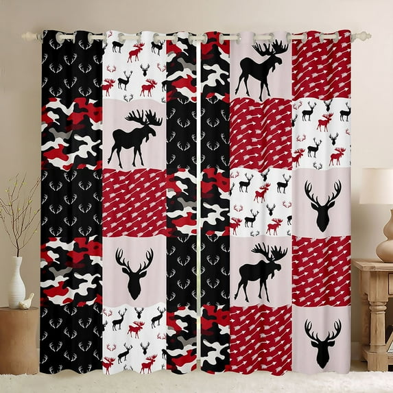 Homewish Wild Moose Deer Black Out Curtains,Jungla Animal Curtains Pack of 2 (42x63 Each),Red Black Bedroom Curtains For Boys Kids,Super Cozy Room Decor