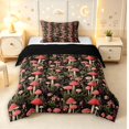 thumbnail image 1 of Homewish Wild Mushrooms Twin Comforter Sets,Retro Fungus Plants Bedding Set,Red Green,Black Reversible,2 Pieces,1 Comforter and 1 Pillowcase, 1 of 7