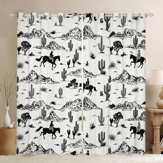 Homewish Wild West Cowboy Blackout Curtains Set of 2 (52x84 Each),Desert Plant Cactus Curtain,Beige