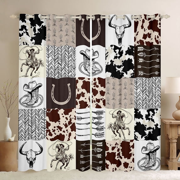 Homewish Wild West Cowboy Plaid Kitchen Curtains,Farm Western Black Out Curtains Pack of 2 (42x63 Each),Gray Brown