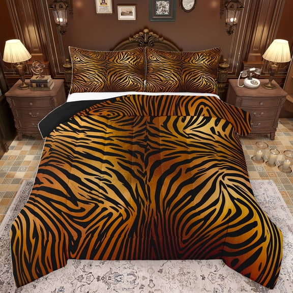 Homewish Wild Zebra Pattern Bedding Comforter Set,Jungle Animal Twin Comforter Sets,Gradient Black Gold Bedding Set For Men Women,Microfiber Bedroom Decor Reversible,2 Pieces