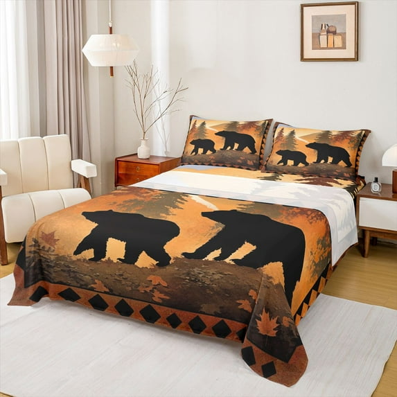Homewish Wildlife Bear 4 Pieces Queen Sheet Sets for Kids Teens,Jungle Animal Ultra Soft Flat Sheet,Moutain Jungle Queen Fitted Sheet,Super Cozy Room Decor