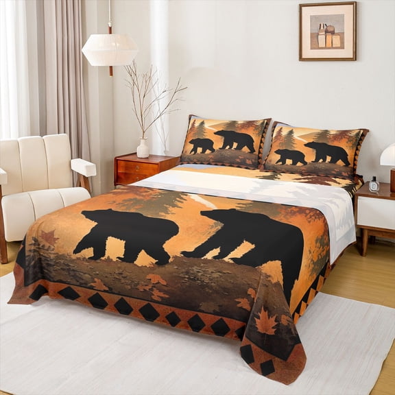 Homewish Wildlife Bear Twin Sheet Sets 3pcs for Kids Teens,Jungle Animal Twin Fitted Sheet Microfiber,Moutain Jungle Breathable Flat Sheet,Super Cozy Room Decor