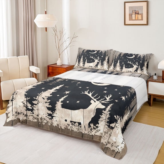 Homewish Wildlife Deer 4pcs Bed Sheets for Kids Teens,Jungle Animal King Sheets,Rustic Lodge Cabin Super Cozy Sheet Set,Super Cozy Room Decor