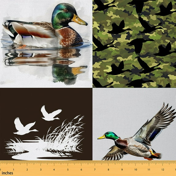 Homewish Wildlife Duck Adult Fabric by the Yard 1 Yard, Rustic Camoflage Room Decor Fabric by the Yard, Farmhouse Animal Sewing Fabric, Luxury Bedroom Decor