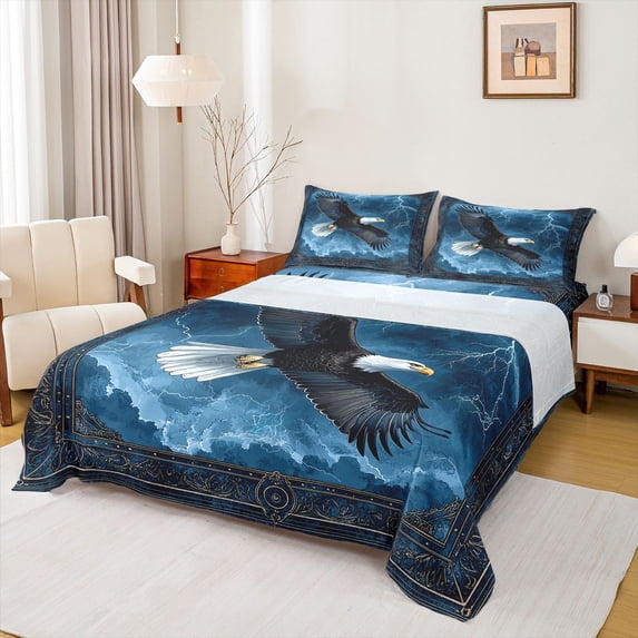 Homewish Wildlife Eagle 4pcs Bed Sheets For Teens Boys Girls,Retro Exotic Style King Sheets,Abstract Lightning Super Cozy Sheet Set,Breathable Home Decor