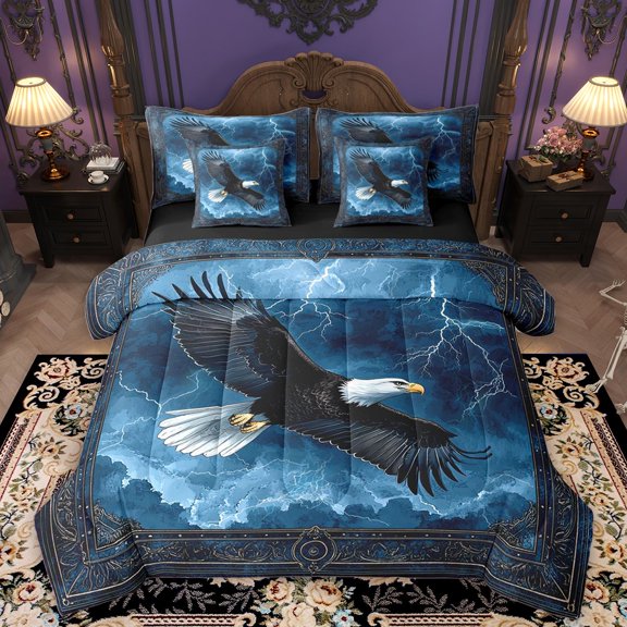 Homewish Wildlife Eagle 7-Piece Bedding Comforter Set For Teens Boys Girls,Retro Exotic Style King Bedding Sets,Abstract Lightning Ultra Soft Bed Sheets,Breathable Home Decor,Reversible