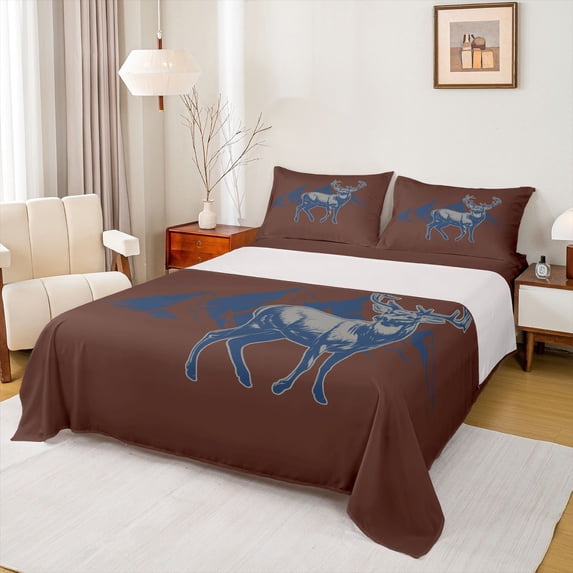 Homewish Wildlife Moose Deer Bed Sheets, Western Lake House King Sheets, Teens Kids Boys Girls Sheet Set, Luxury Bedroom Decor, 4pcs