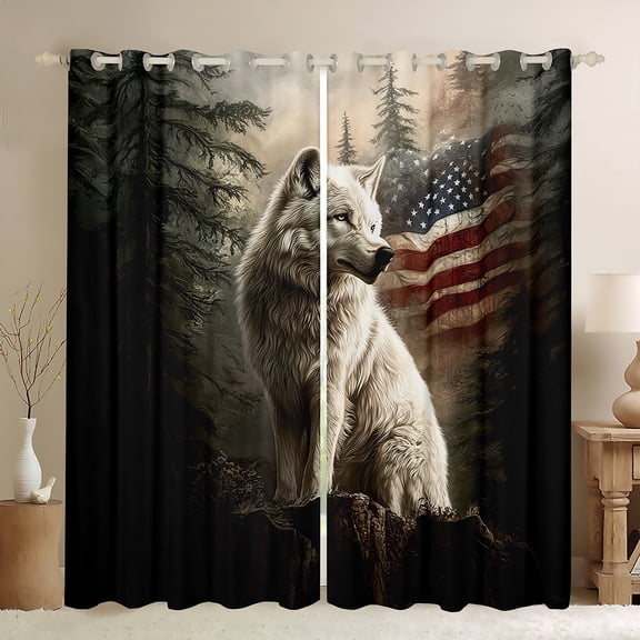 Homewish Wildlife Wolf Adult Black Out Curtains, 3D Jungle Animal Curtains Pack of 2 (42x63 Each), Western Countryside Bedroom Curtains, Blackout Curtains Home Decor