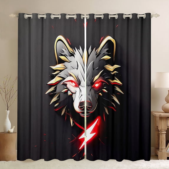 Homewish Wildlife Wolf Curtains Pack of 2 (42x84 Each) For Kids Children Teens,Woodland Animal Curtains Blackout,Abstract Lightning Bedroom Curtains,Luxury Bedroom Decor