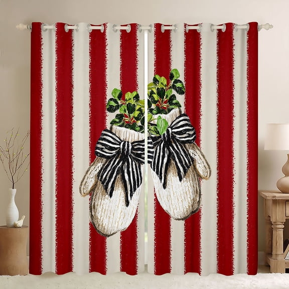 Homewish Winter Christmas Gloves Curtains Pack of 2 (42x84 Each), Stripe Abstract Lines Curtains Blackout, Teems Kids Boys Girls Bedroom Curtains, Living Room Curtains Decor
