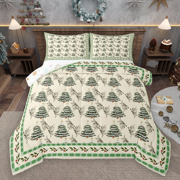 Homewish Winter Christmas Tree Queen Comforter Set, Rustic Farmhouse Bedding Sets, Western Tribal Aztec Reversible Bedding Comforter Set, Super Cozy Room Decor, 3-Piece