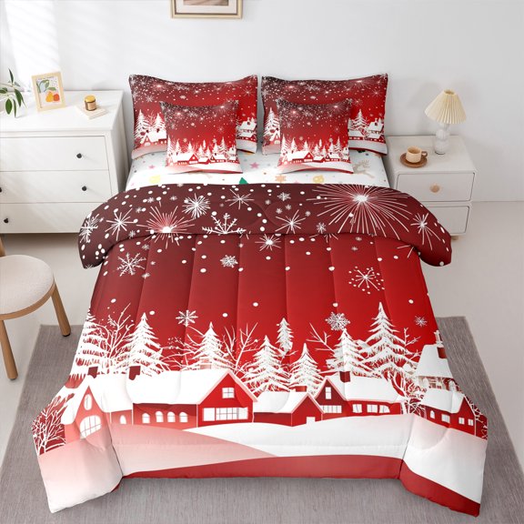 Homewish Winter Festival 7-Piece Twin Bedding Sets For Preppy Children Kids,Merry Christmas Bedding Comforter Set,Happy Winter Breathable Sheet Sets,Luxury Bedroom Decor,Reversible