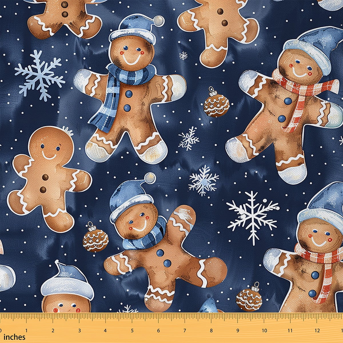 Homewish Winter Gingerbread Man Fabric by the Yard 2 Yards, Blue Christmas Snowflake Sewing Fabric, Western Festival Fabric for Sewing, Microfiber Bedroom Decor