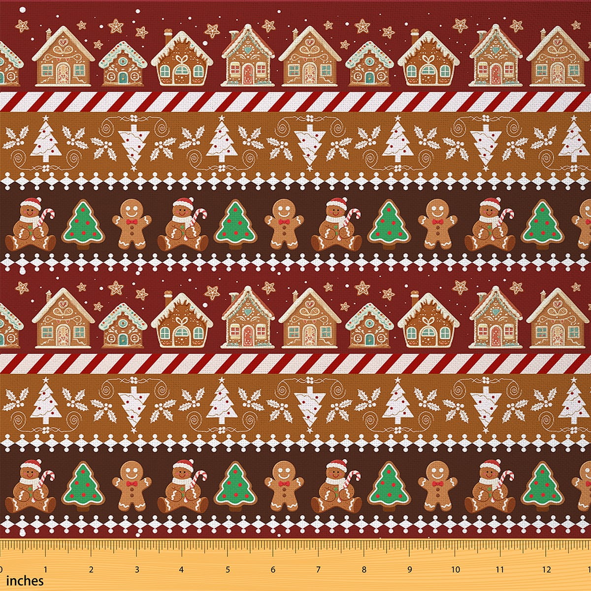 Homewish Winter Rustic Cabin Fabric by the Yard 3 Yard, Christmas Stripes Abstract Room Decor Fabric by the Yard, Cartoon Xmas Tree Sewing Fabric, Breathable Home Decor