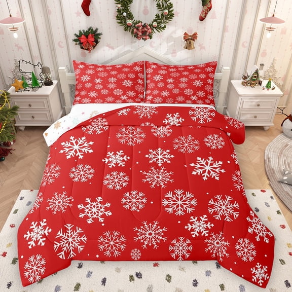 Homewish Winter Snowflake Bedding Comforter Set 2pcs for Teens,Merry Christmas Twin Comforter Sets Microfiber,Happy Xmas Breathable Bedding Set,Microfiber Bedroom Decor,Reversible