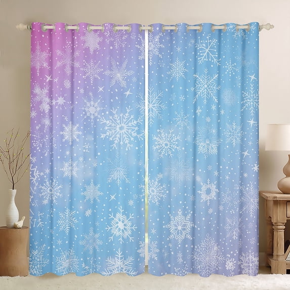 Homewish Winter Snowflake Blackout Curtains Set of 2 (52x84 Each) for Teens,Merry Christmas Window Curtains,Blue Purple Gradient Curtains and Drapes,Microfiber Bedroom Decor