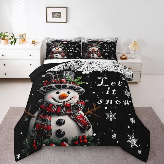 Homewish Winter Snowman Child Queen Comforter Set, Dreamy Christmas Snowflake Bedding Sets, Happy Holiday Reversible Bedding Comforter Set, Ultra Soft Bedroom Decor, 3-Piece