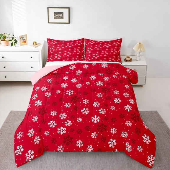 Homewish Winter Xmas Snowflake Bedding Comforter Set 2pcs for Teens,Merry Christmas Twin Comforter Sets Microfiber,Polka Dots Breathable Bedding Set,Microfiber Bedroom Decor,Reversible