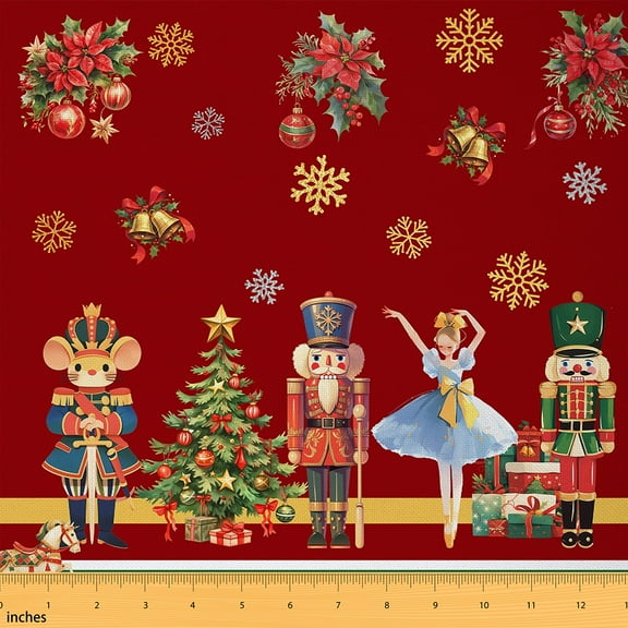 Homewish Winter Xmas Tree Fabric by the Yard 1 Yard for Teen, Nutcracker Mouse Guard Room Decor Fabric by the Yard, Red Christmas Style Sewing Fabric, Luxury Bedroom Decor