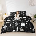 thumbnail image 1 of Homewish Witchy Line Art Magical Bedding for Kids, Cartoon Skull Mushroom Duvet Cover Full, Black Reversible, 3pcs, 1 Duvet Cover and 2 Pillowcases, 1 of 6