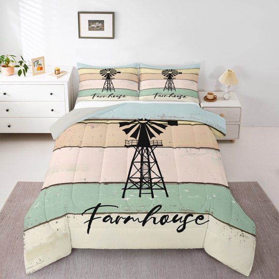 Homewish Wooden Plank Teens Bedding Comforter Set, Wheat Green Lake House Cabin Twin Comforter Sets, Rustic Farmhouse Reversible Bedding Set, Ultra Soft Bedroom Decor, 2-Piece