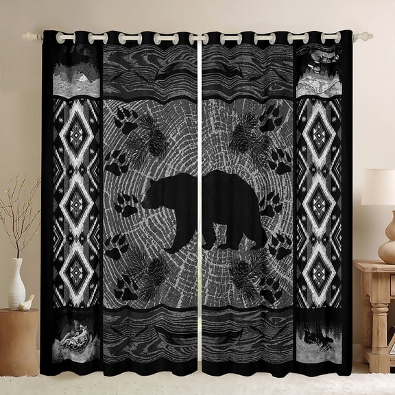 Homewish Woodland Animal Bear Black Out Curtains,Rustic Western Aztec Curtains Pack of 2 (42x63 Each),Boho Cowboy Tribal Bedroom Curtains For Kids,Breathable Home Decor