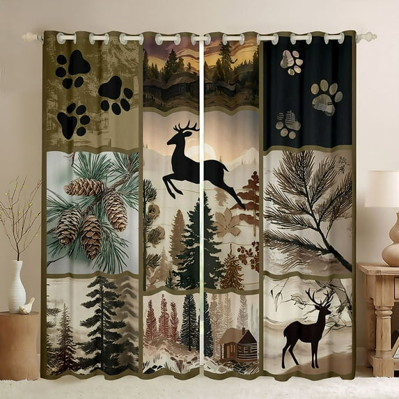 Homewish Woodland Animal Deer Curtains Pack of 2 (42x84 Each),Rustic Pine Tree Curtains Blackout,Country Farmhouse Lodge Bedroom Curtains For Boys Teens,Ultra Soft Home Decor