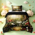 thumbnail image 1 of Homewish Woodland Mushroom Twin Comforter Sets,Daisy Floral Plants Bedding Set,Green Brown,Black Reversible,2-Piece,1 Comforter and 1 Pillowcase, 1 of 7