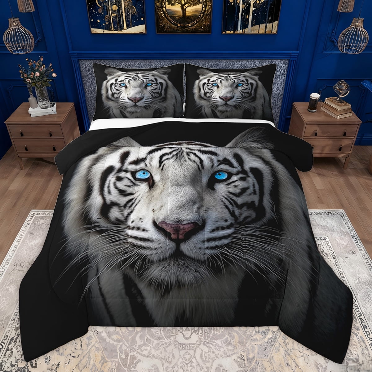 Homewish Woodland White Tiger Bedding Comforter Set for Kid, Rustic ...
