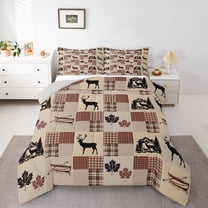 Homewish Woodland Wildlife Deer Bedding Comforter Set 2pcs for Kids Teens Adults,Maple Leaves Twin Comforter Sets Microfiber,Geometric Plaid Grid Breathable Bedding Set,Ultra Soft Home Decor