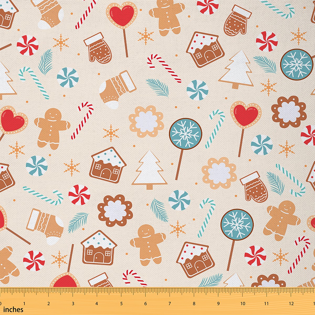 Homewish Xmas Dessert Theme Fabric by the Yard 1 Yard,Brown Gingerbread Man Home Decor Fabric by the Yard,Colorful Candy Cake Sewing Fabric For Boys Girls,Breathable Home Decor