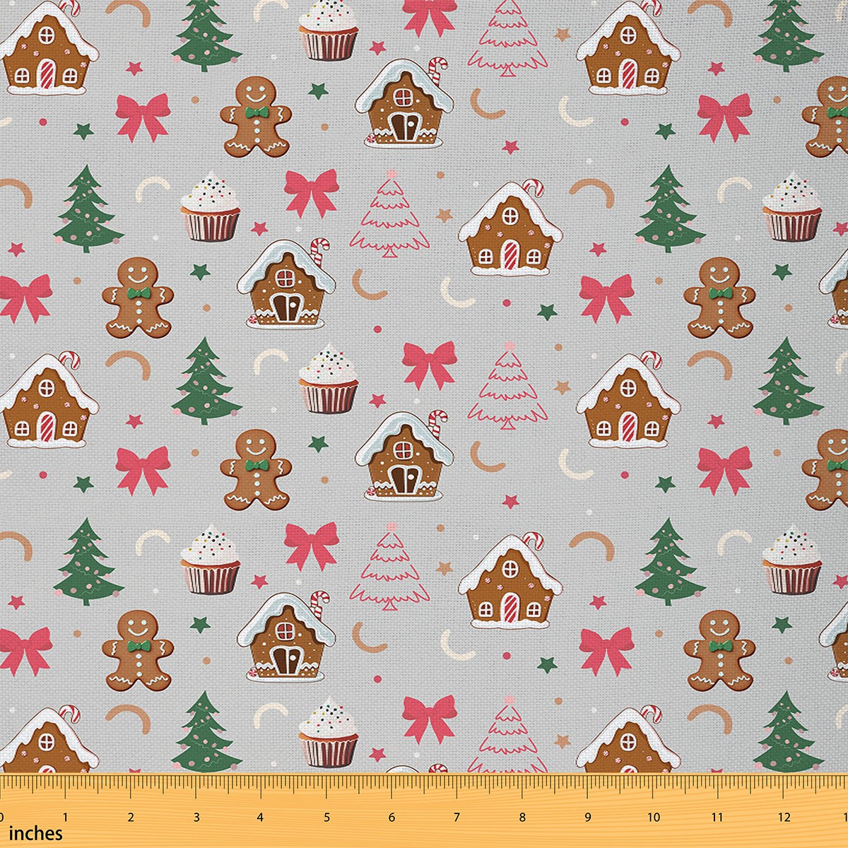 Homewish Xmas Gingerbread House Fabric by the Yard 3 Yard,Merry Christmas Sewing Fabric,Cute Bowtie Bowknot Room Decor Fabric by the Yard For Girls Kids,Breathable Home Decor
