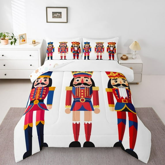 Homewish Xmas Nutcracker 2pcs Bedding Comforter Set for Kids Children Teens,Merry Christmas Twin Comforter Sets,Happy New Year Breathable Bedding Set,Microfiber Bedroom Decor,Reversible