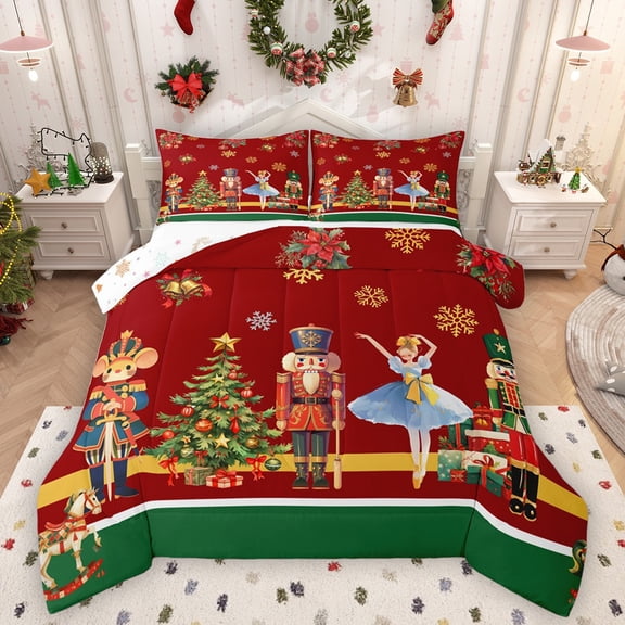 Homewish Xmas Nutcracker Bedding Comforter Set 2pcs for Teens Boys Girls,Ballet Girl Twin Comforter Sets Microfiber,Merry Christmas Breathable Bedding Set,Super Cozy Room Decor,Reversible