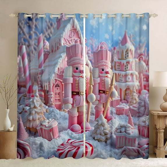Homewish Xmas Nutcracker Blackout Curtains Set of 2 (52x84 Each) for Teens Boys Girls,Pink White Window Curtains,Merry Christmas Curtains and Drapes,Super Cozy Room Decor
