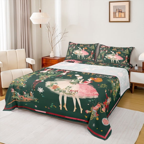 Homewish Xmas Nutcracker Twin Sheet Sets 3pcs for Teens Boys Girls,Ballet Girl Twin Fitted Sheet Microfiber,Merry Christmas Breathable Flat Sheet,Super Cozy Room Decor